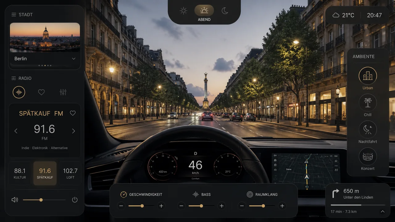 Individuelles, KI-generiertes und logo-freies Webmockup passend zu Drive & Listen.
