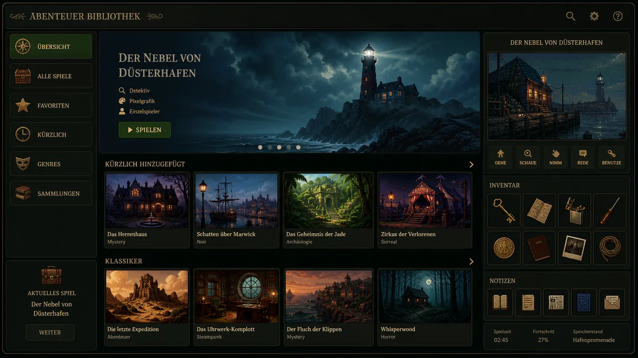 Individuelles, KI-generiertes und logo-freies Webmockup passend zu ScummVM Freeware Games.
