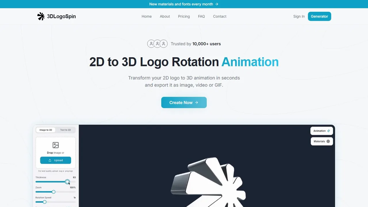 Echter Screenshot der öffentlich erreichbaren Startseite von 3D Logo Spin, aufgenommen am 15.08.2026.