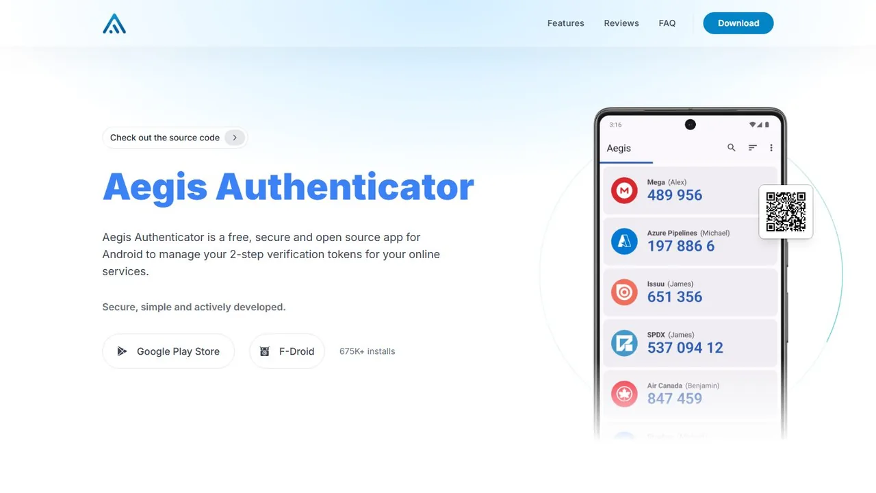 Echter Screenshot der öffentlich erreichbaren Startseite von Aegis Authenticator, aufgenommen am 16.08.2026.