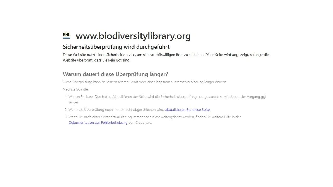 Echter Screenshot der öffentlich erreichbaren Startseite von Biodiversity Heritage Library, aufgenommen am 15.08.2026.