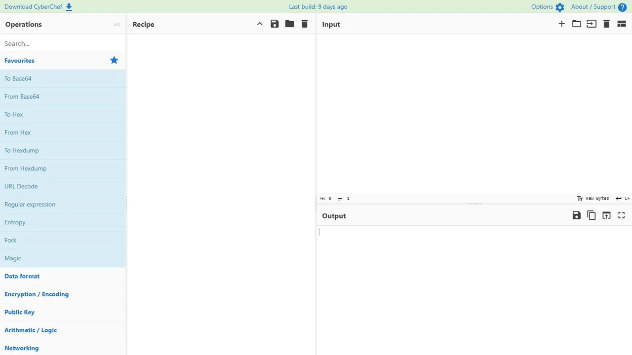 Echter Screenshot der öffentlich erreichbaren Startseite von CyberChef, aufgenommen am 15.08.2026.
