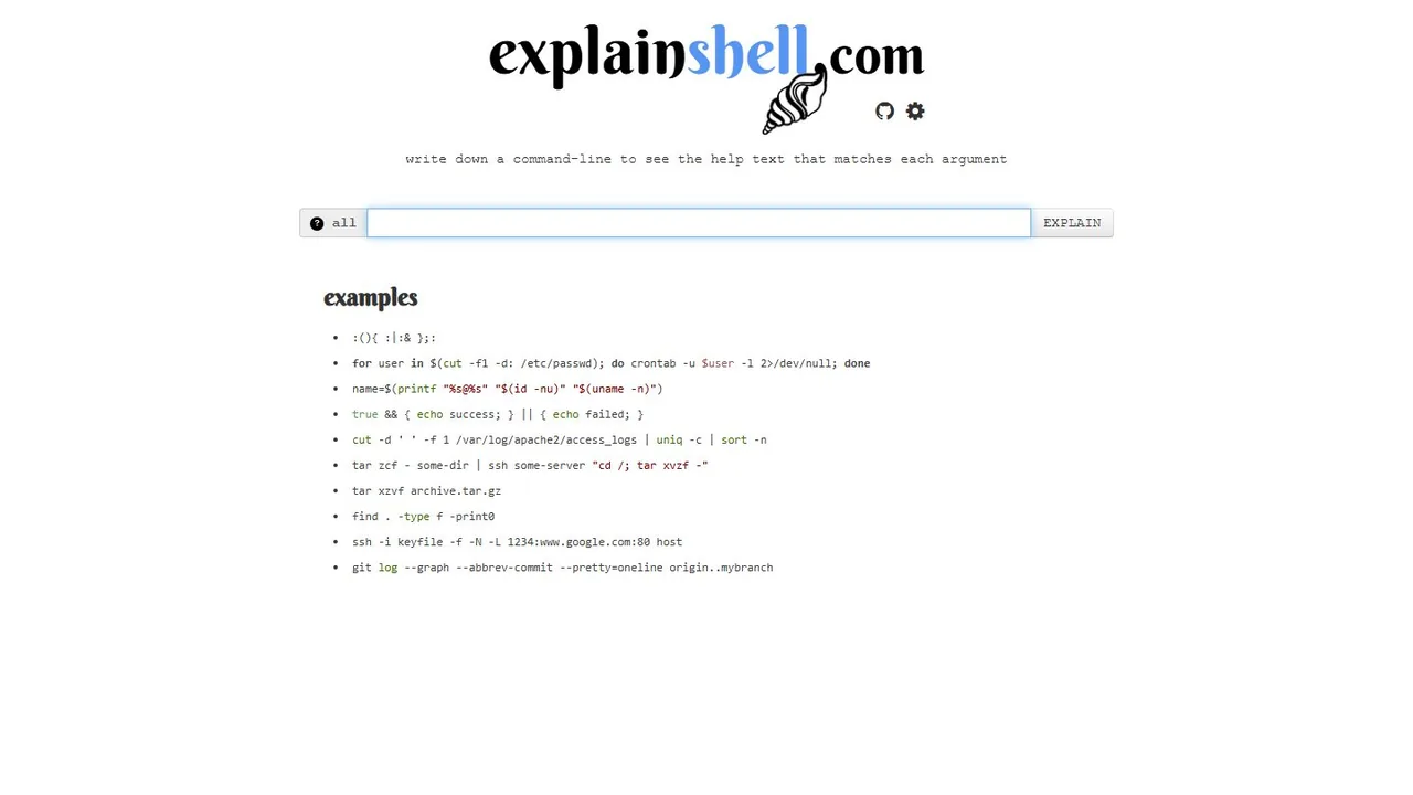 Echter Screenshot der öffentlich erreichbaren Startseite von ExplainShell, aufgenommen am 15.08.2026.