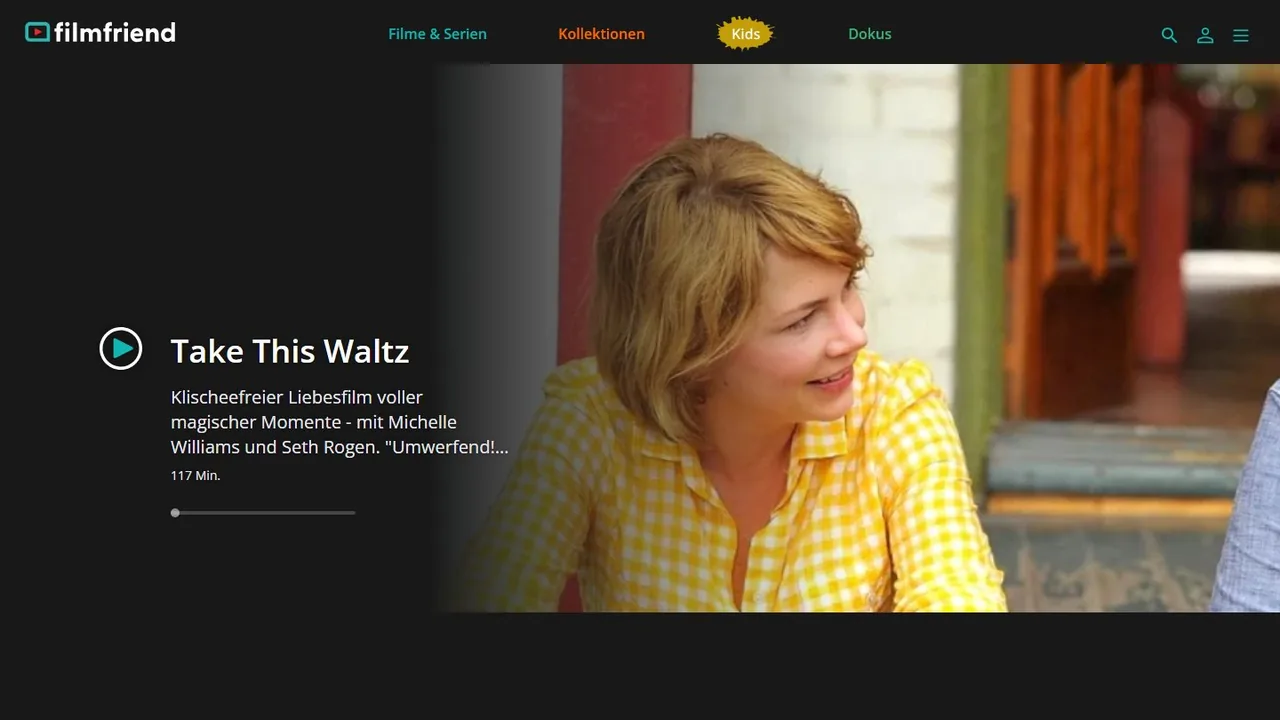 Echter Screenshot der öffentlich erreichbaren Startseite von filmfriend, aufgenommen am 15.08.2026.