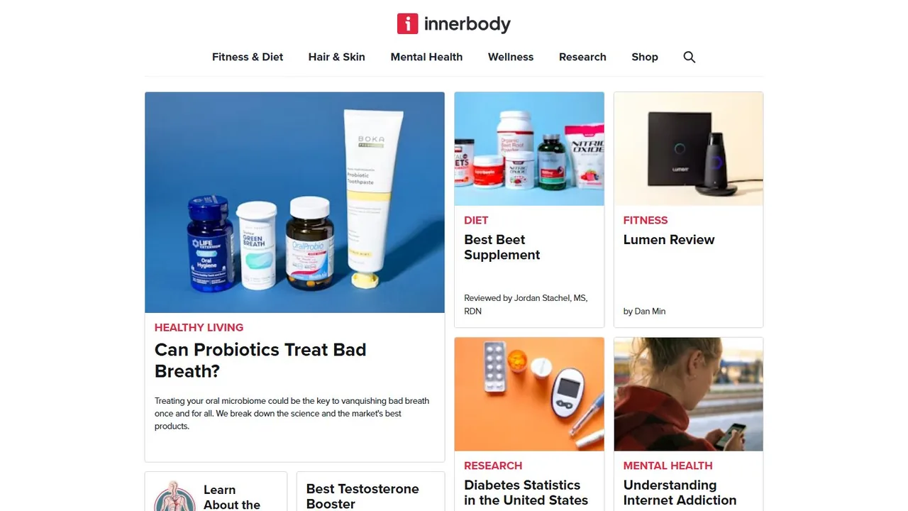 Echter Screenshot der öffentlich erreichbaren Startseite von Innerbody, aufgenommen am 15.08.2026.