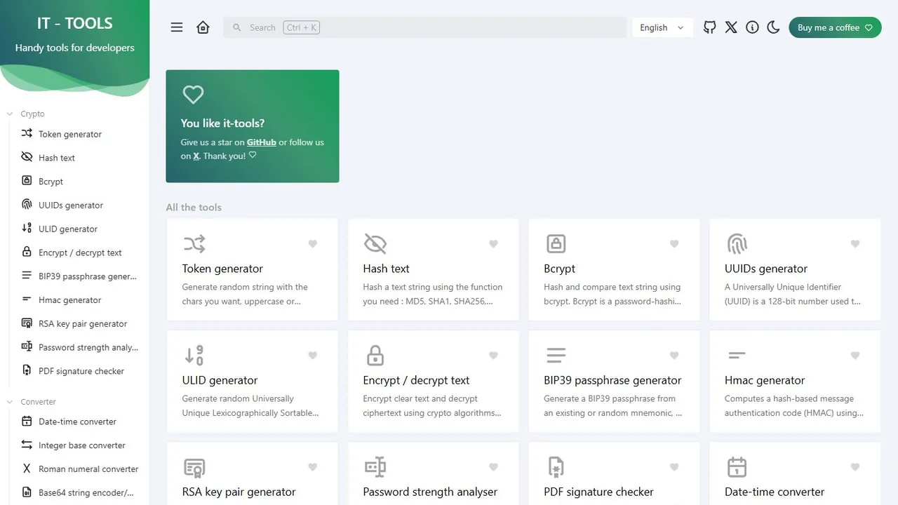 Echter Screenshot der öffentlich erreichbaren Startseite von IT-Tools, aufgenommen am 15.08.2026.