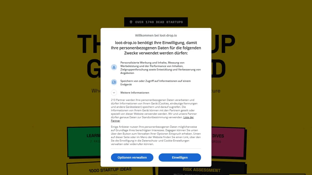 Echter Screenshot der öffentlich erreichbaren Startseite von Loot Drop, aufgenommen am 15.08.2026.