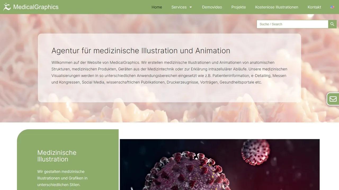 Echter Screenshot der öffentlich erreichbaren Startseite von MedicalGraphics, aufgenommen am 15.08.2026.