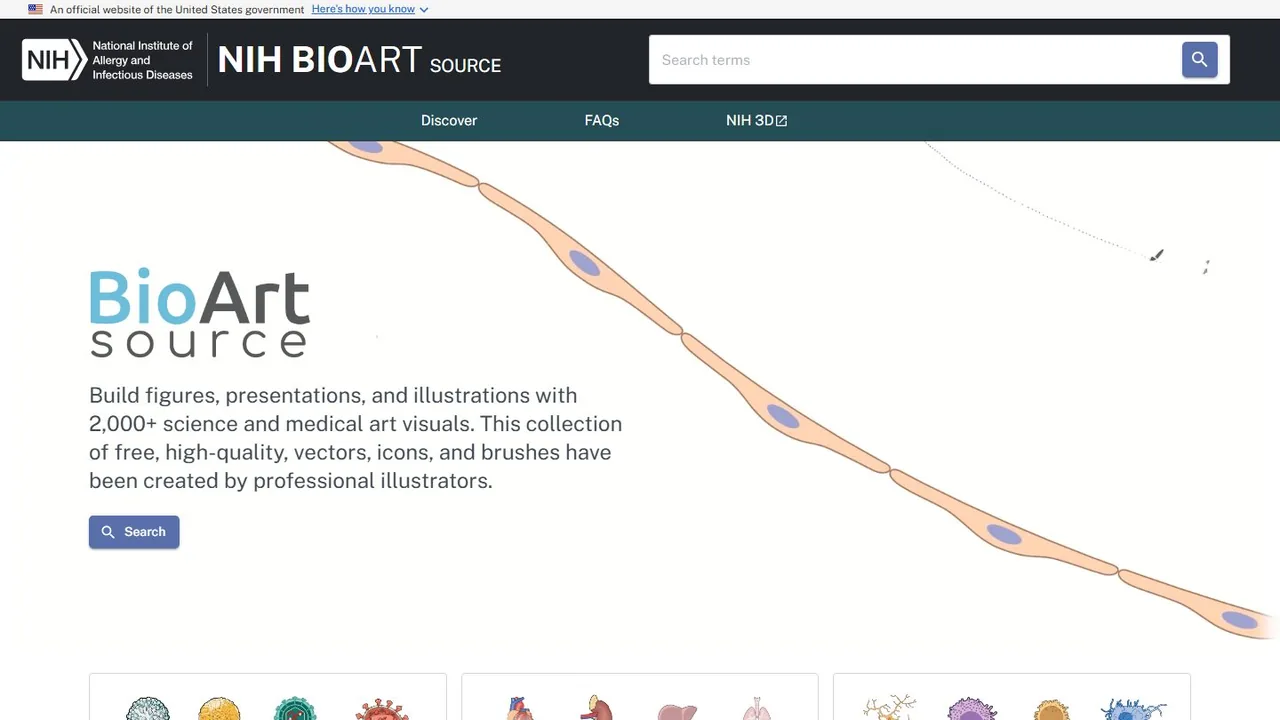 Echter Screenshot der öffentlich erreichbaren Startseite von NIAID BioArt, aufgenommen am 15.08.2026.