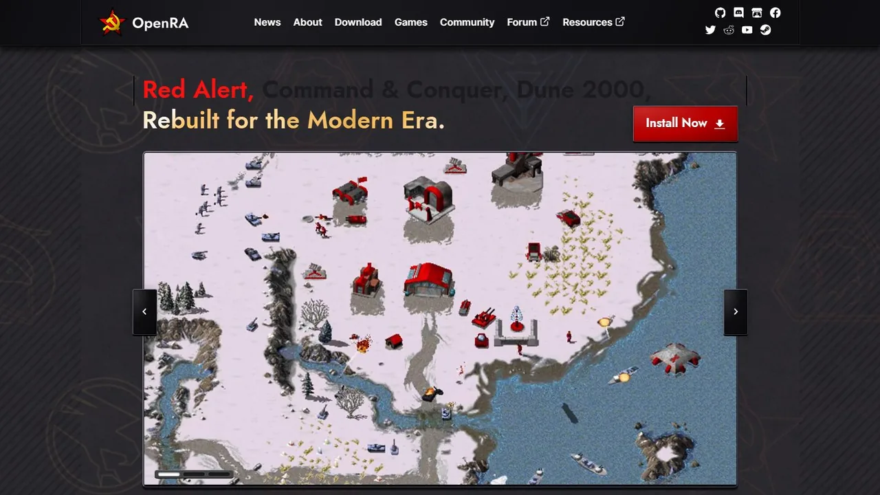 Echter Screenshot der öffentlich erreichbaren Startseite von OpenRA, aufgenommen am 15.08.2026.