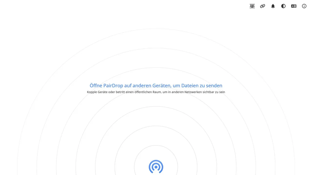 Echter Screenshot der öffentlich erreichbaren Startseite von PairDrop, aufgenommen am 15.08.2026.