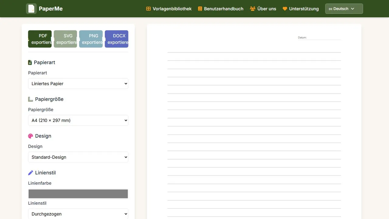 Echter Screenshot der öffentlich erreichbaren Startseite von Paperme, aufgenommen am 15.08.2026.