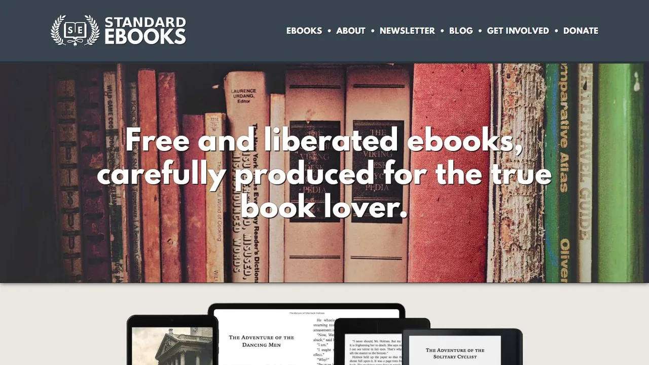 Echter Screenshot der öffentlich erreichbaren Startseite von Standard Ebooks, aufgenommen am 15.08.2026.