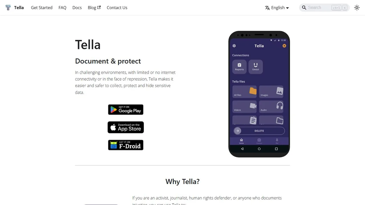 Echter Screenshot der öffentlich erreichbaren Startseite von Tella, aufgenommen am 16.08.2026.