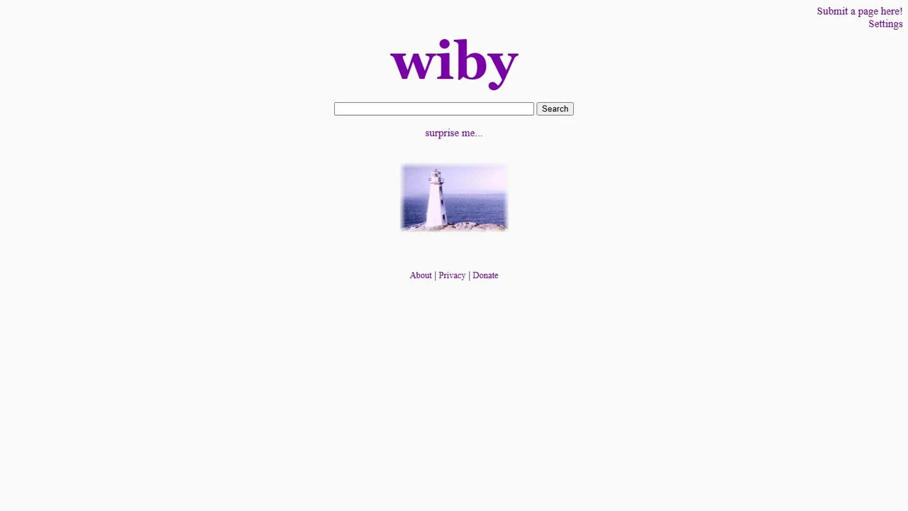 Echter Screenshot der öffentlich erreichbaren Startseite von Wiby, aufgenommen am 15.08.2026.